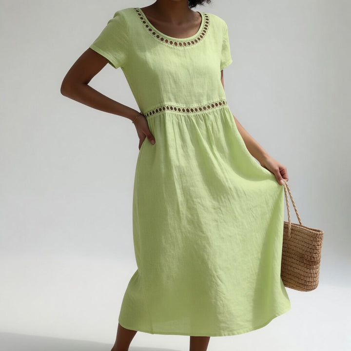 Orlise - Embroidered Neckline Cotton Dress