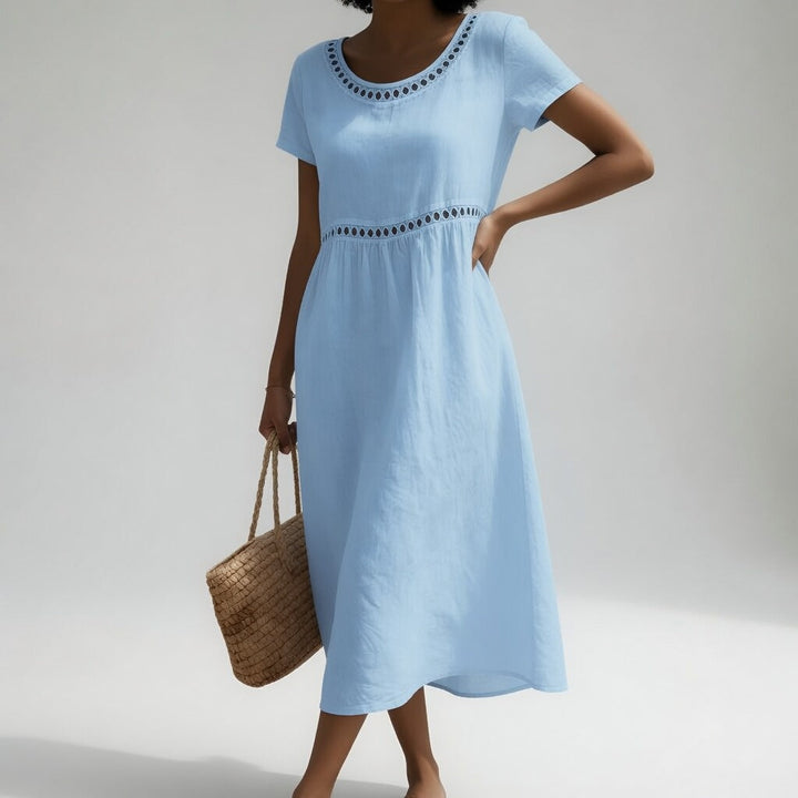 Orlise - Embroidered Neckline Cotton Dress