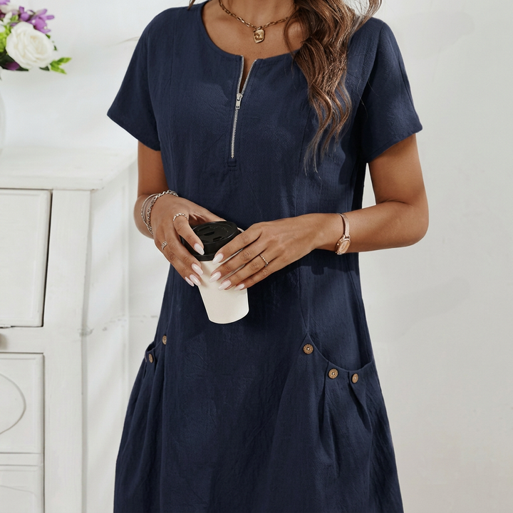 Velira - Button-Front Cotton Blend Midi Dress