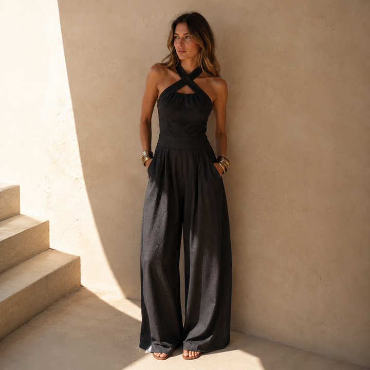Talyra - Crossed Halter Lightweight Jumpsuit