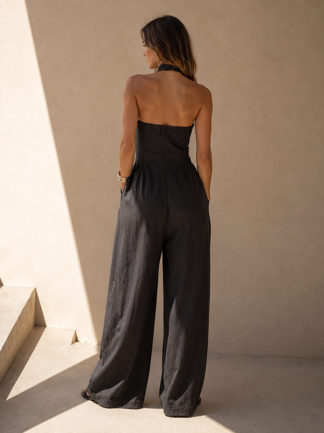 Talyra - Crossed Halter Lightweight Jumpsuit
