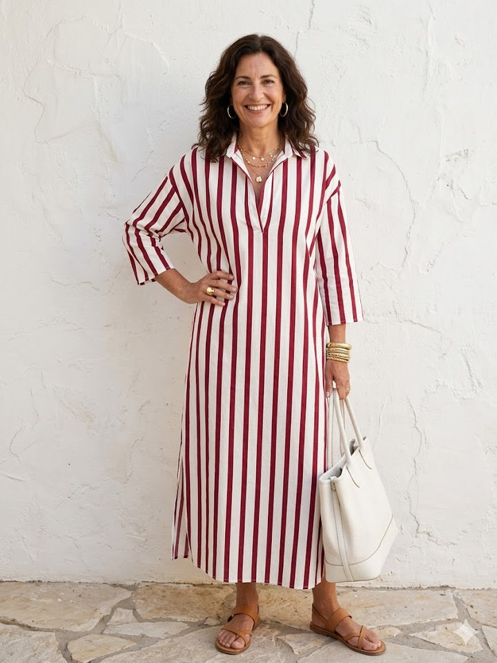 Velira - Vertical Stripe Woven Midi Shirt Dress