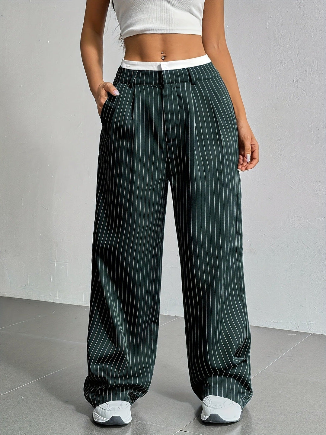 Anevia - High-Waist Pinstripe Trousers