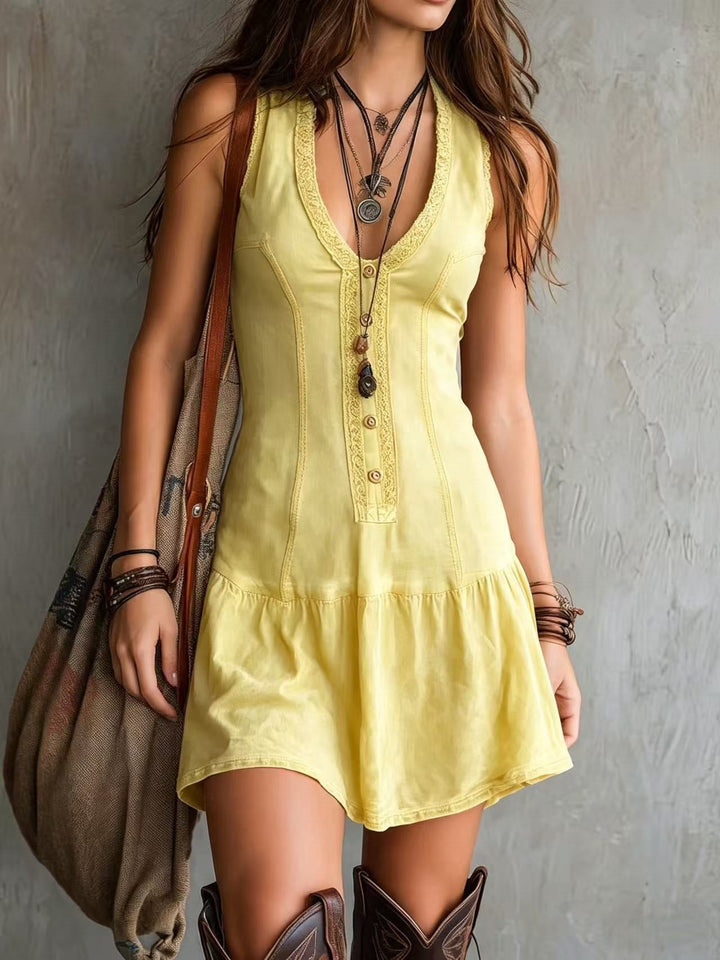 Avenna - Button-Front Washed Denim Mini Dress