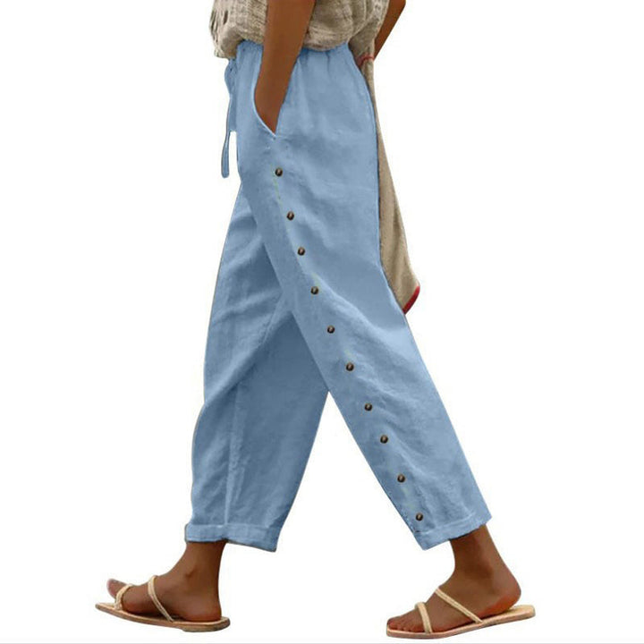 Maevra - Drawstring Waist Cotton-Hemp Trousers
