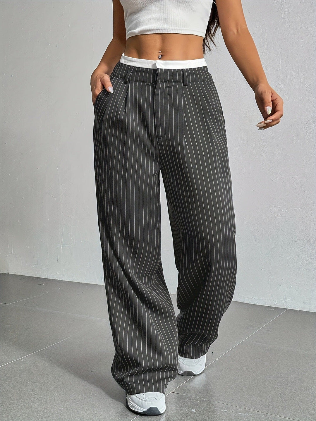 Anevia - High-Waist Pinstripe Trousers