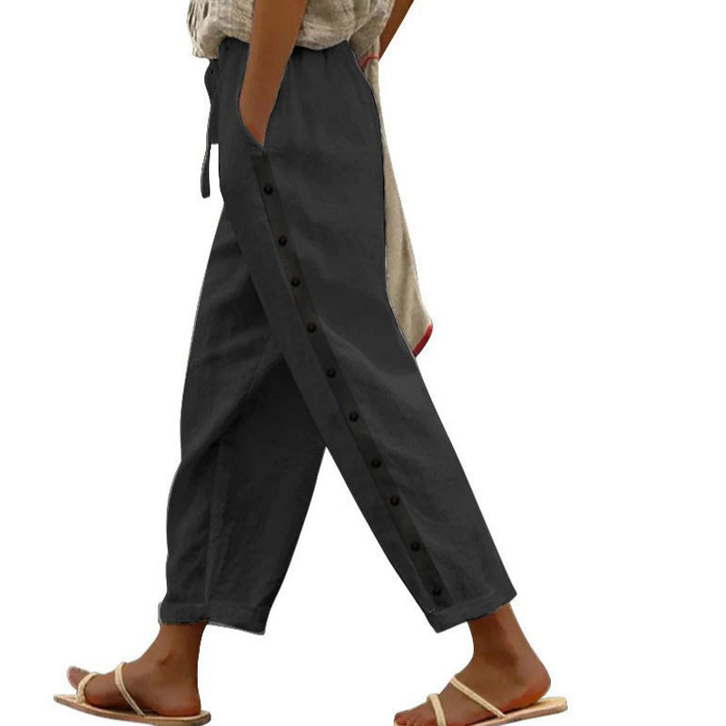 Maevra - Drawstring Waist Cotton-Hemp Trousers