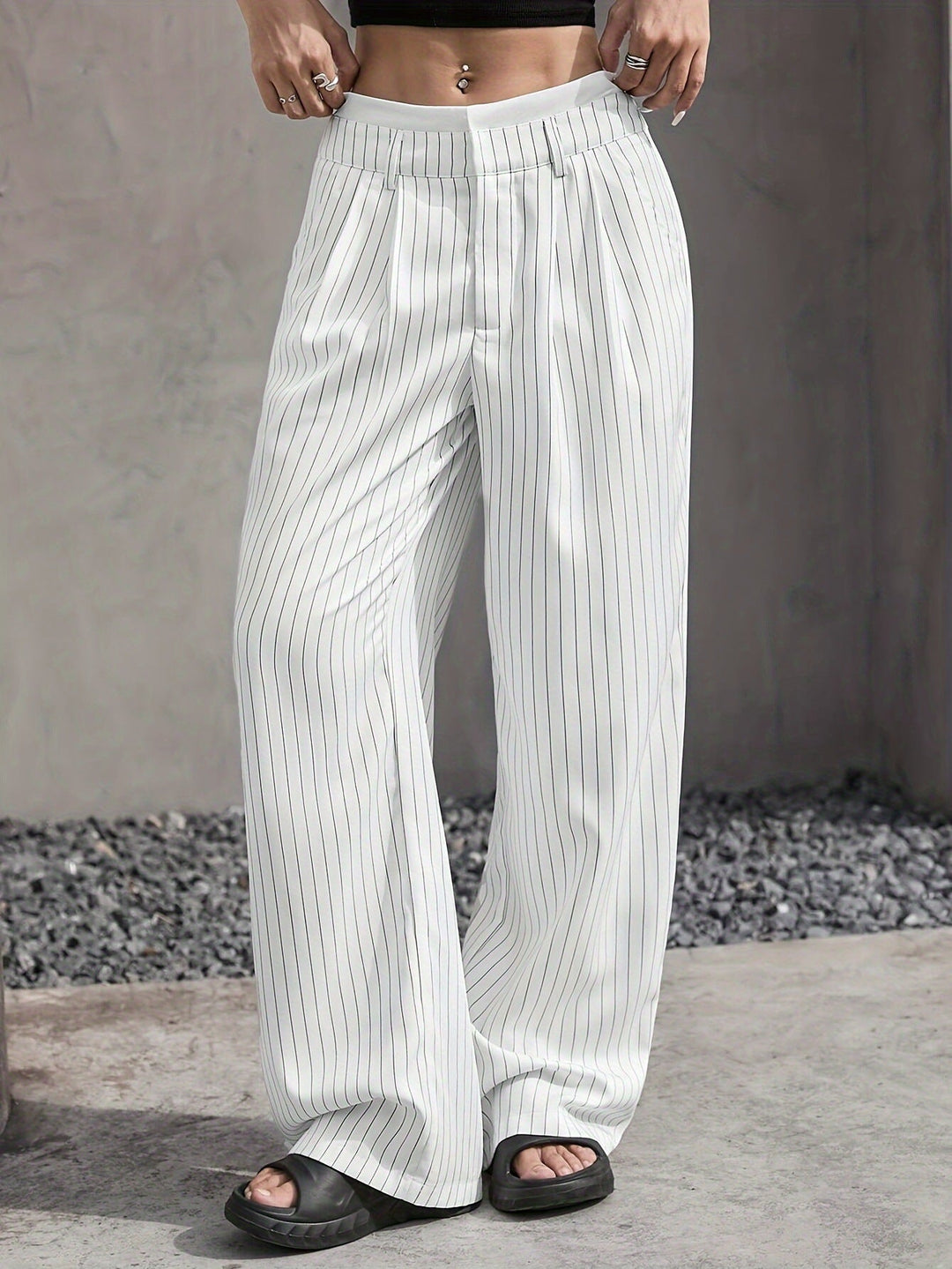 Anevia - High-Waist Pinstripe Trousers