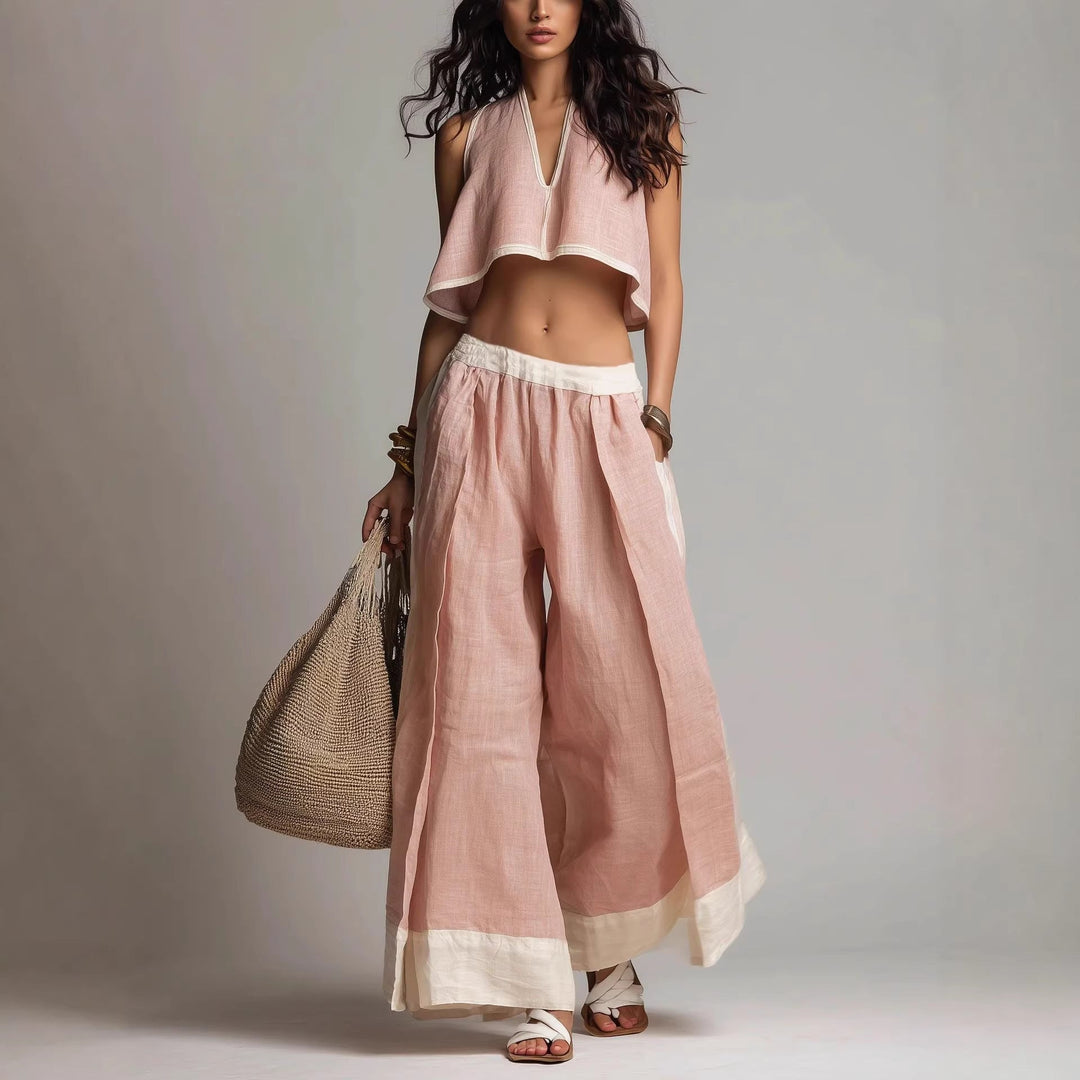 Calyne - V-Neck Washed Finish Two-Piece Set