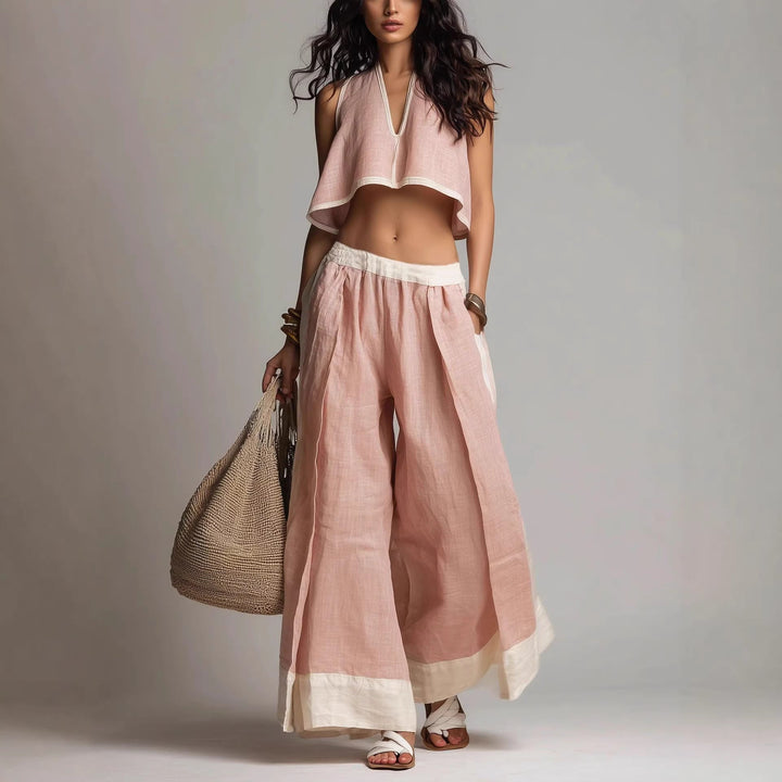 Calyne - V-Neck Washed Finish Two-Piece Set