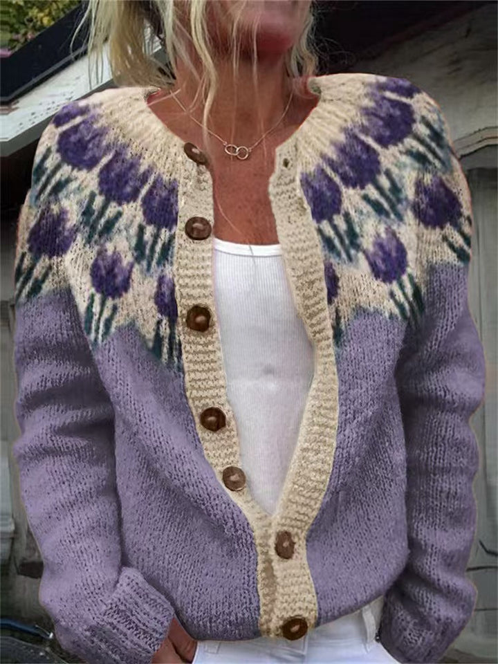 Velori - Floral Print Knit Cardigan