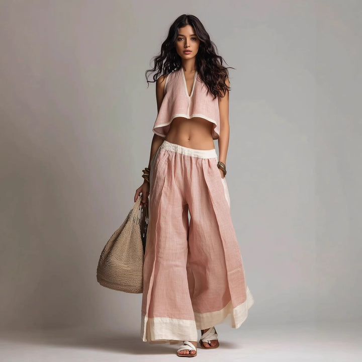 Calyne - V-Neck Washed Finish Two-Piece Set