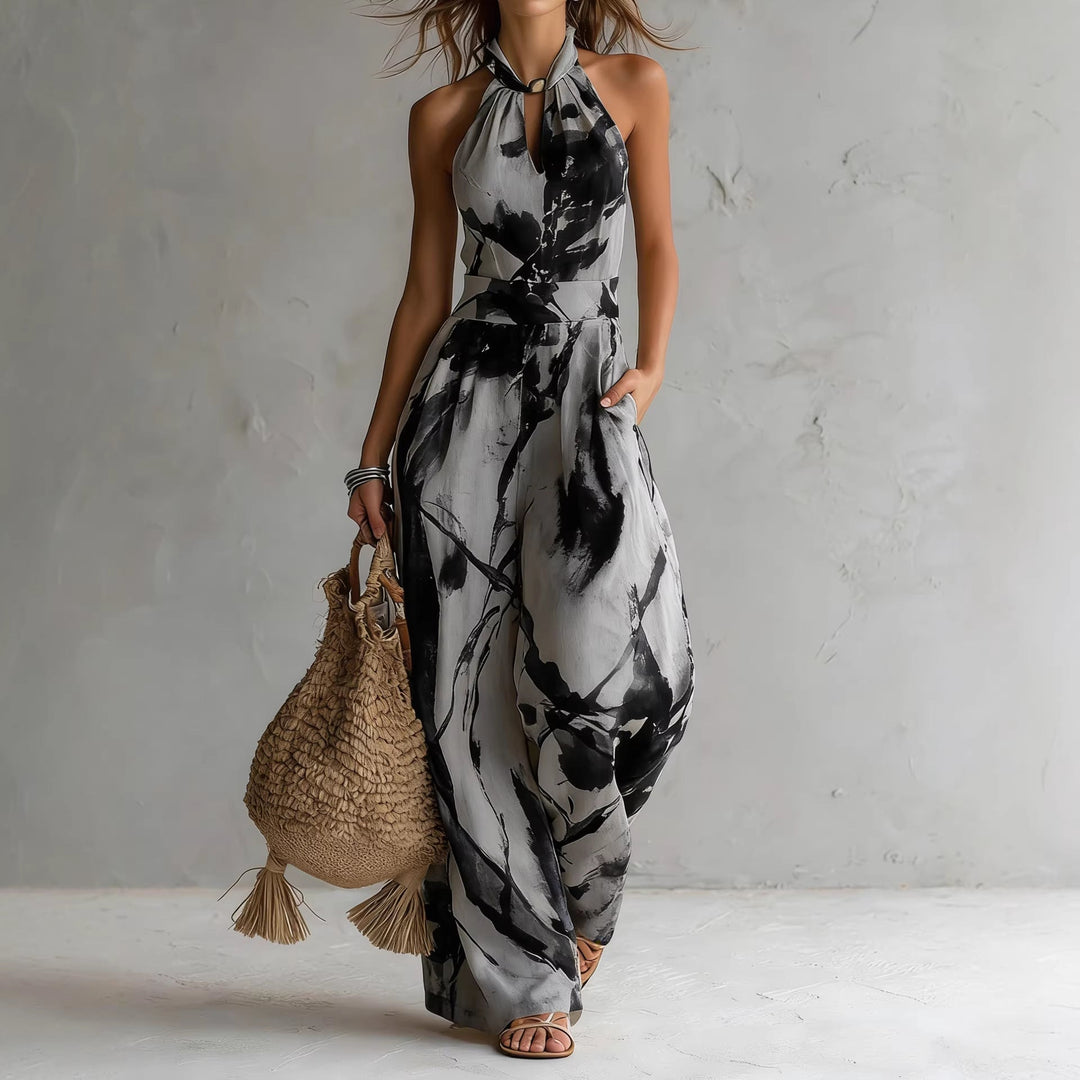 Calira - Halter Graphic Print Jumpsuit