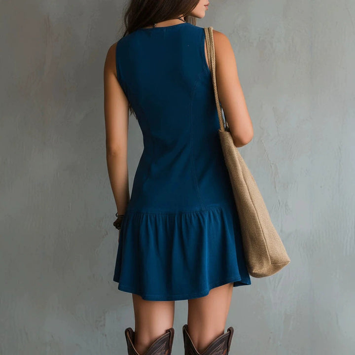 Avenna - Button-Front Washed Denim Mini Dress