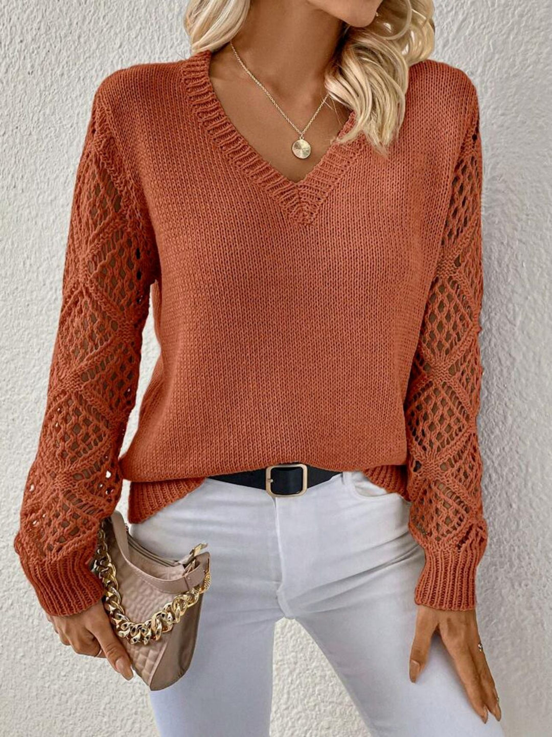 Elyra - V-Neck Fine-Gauge Knit Pullover