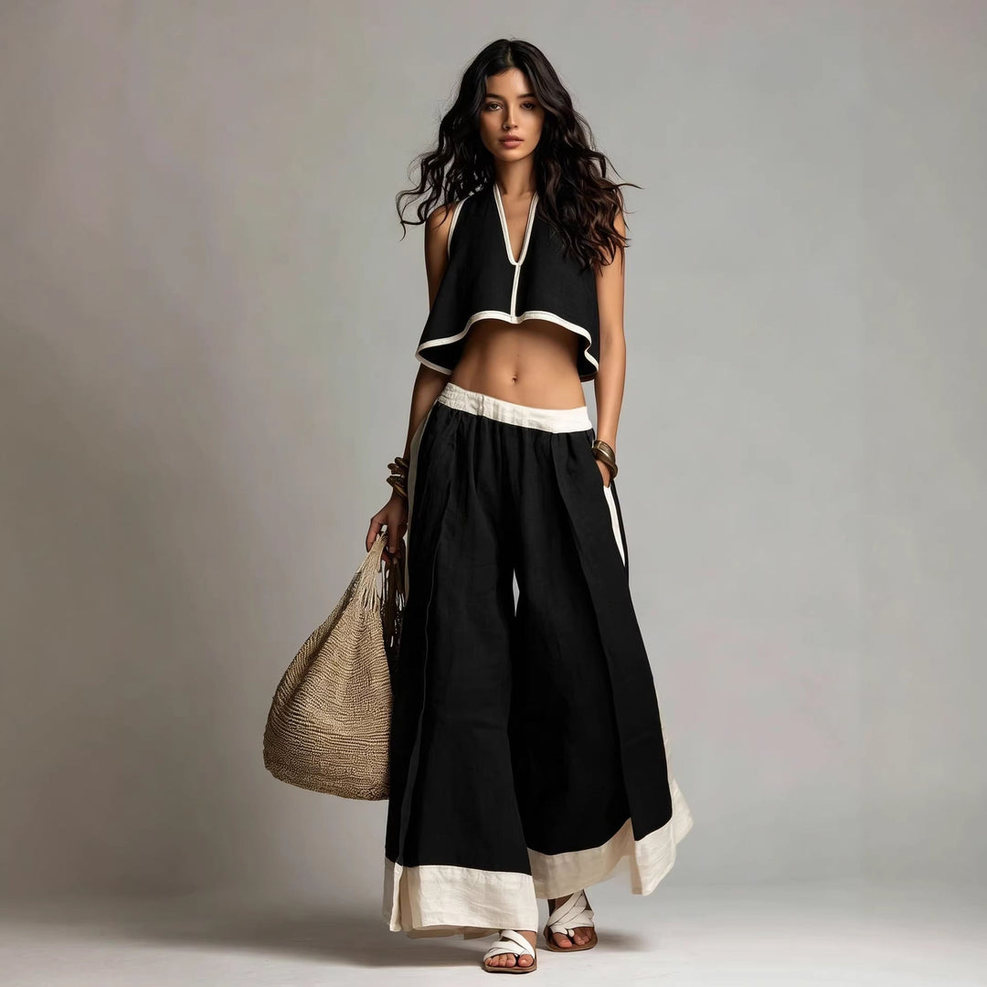 Calyne - V-Neck Washed Finish Two-Piece Set