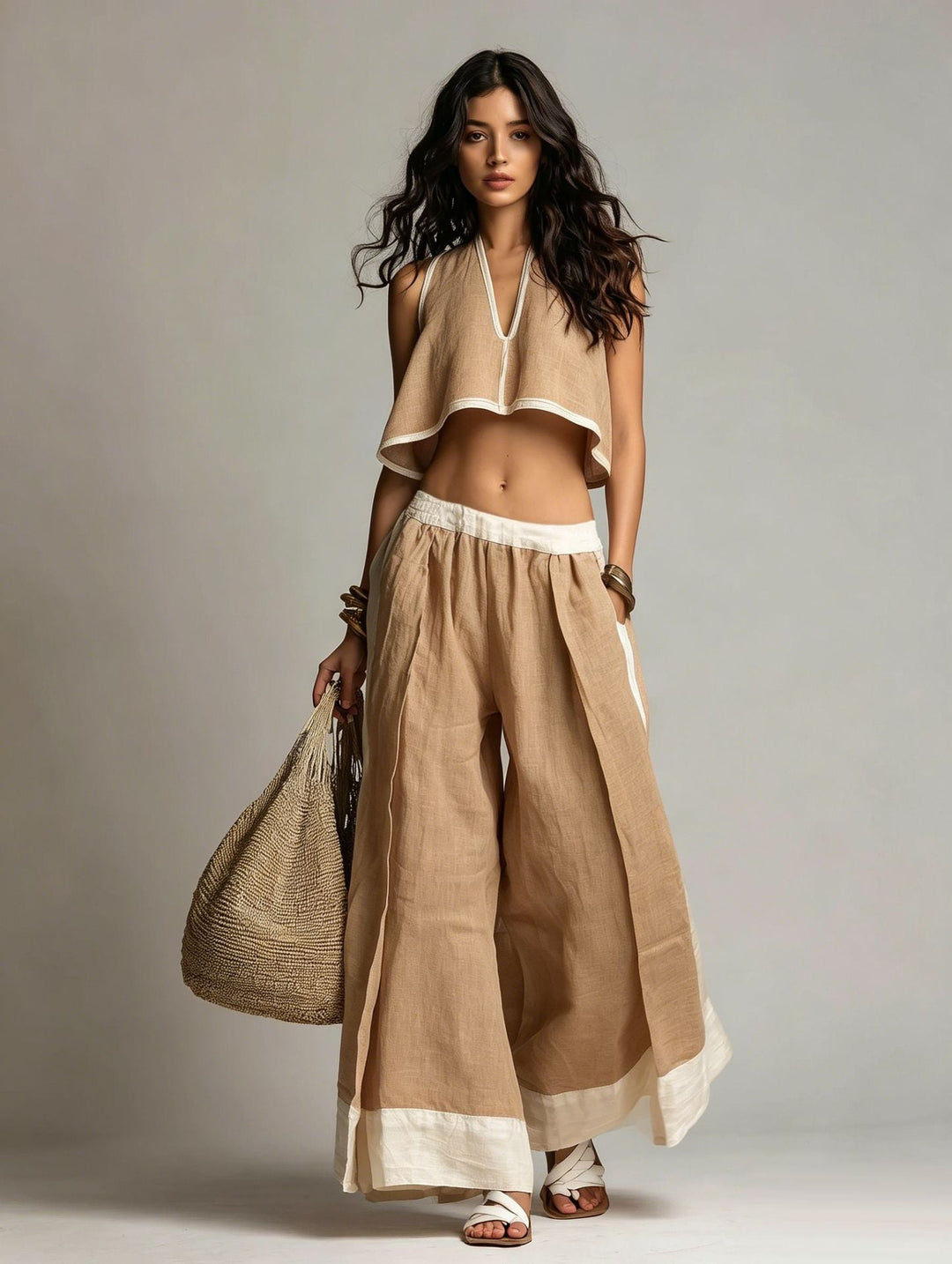 Calyne - V-Neck Washed Finish Two-Piece Set
