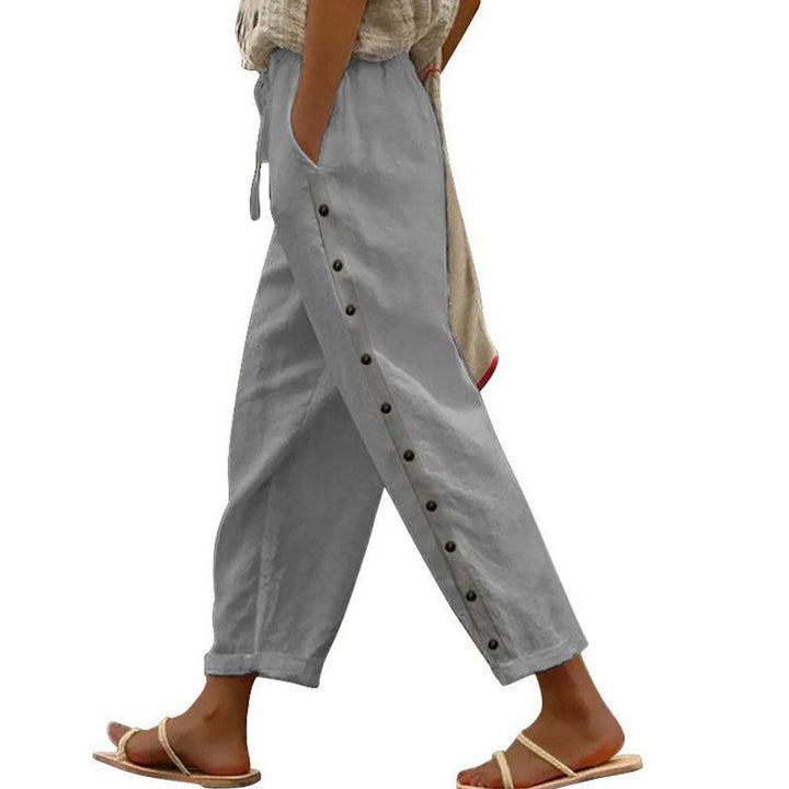 Maevra - Drawstring Waist Cotton-Hemp Trousers