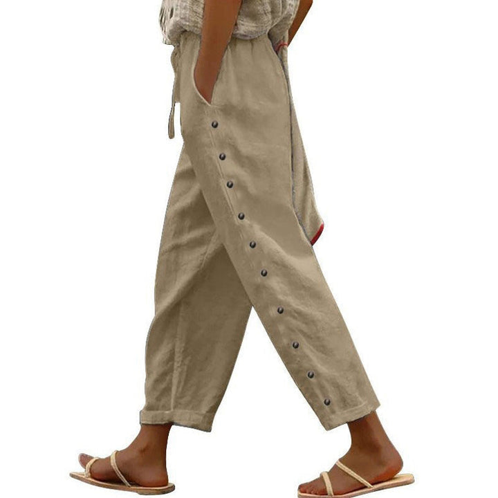 Maevra - Drawstring Waist Cotton-Hemp Trousers