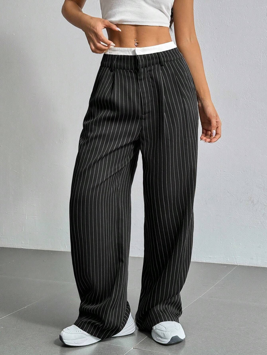 Anevia - High-Waist Pinstripe Trousers