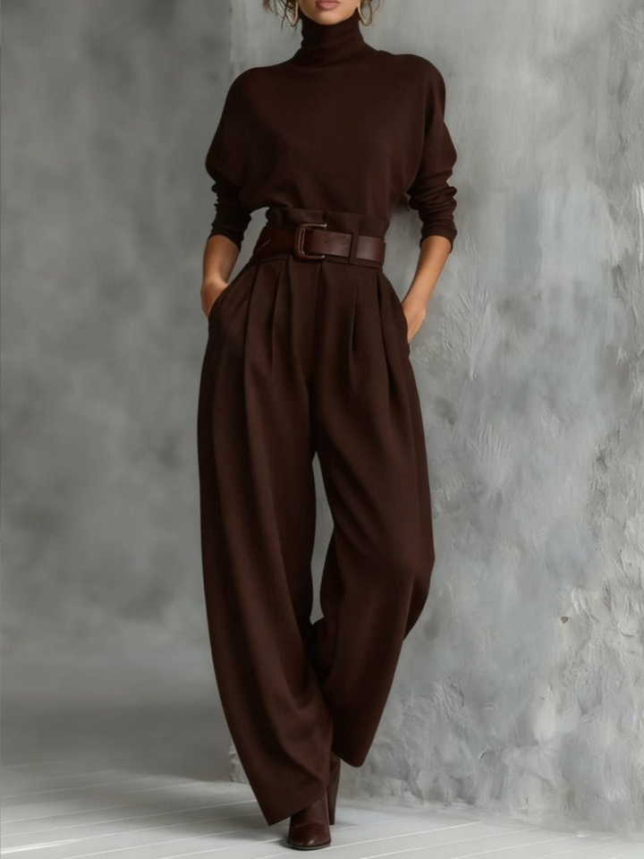 Avenya - Fitted Turtleneck Top & Trouser Set