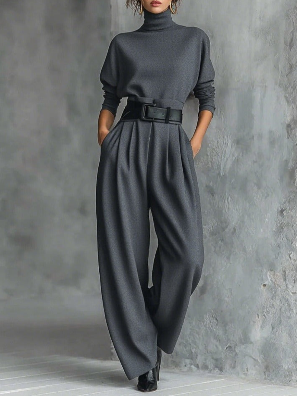 Avenya - Fitted Turtleneck Top & Trouser Set