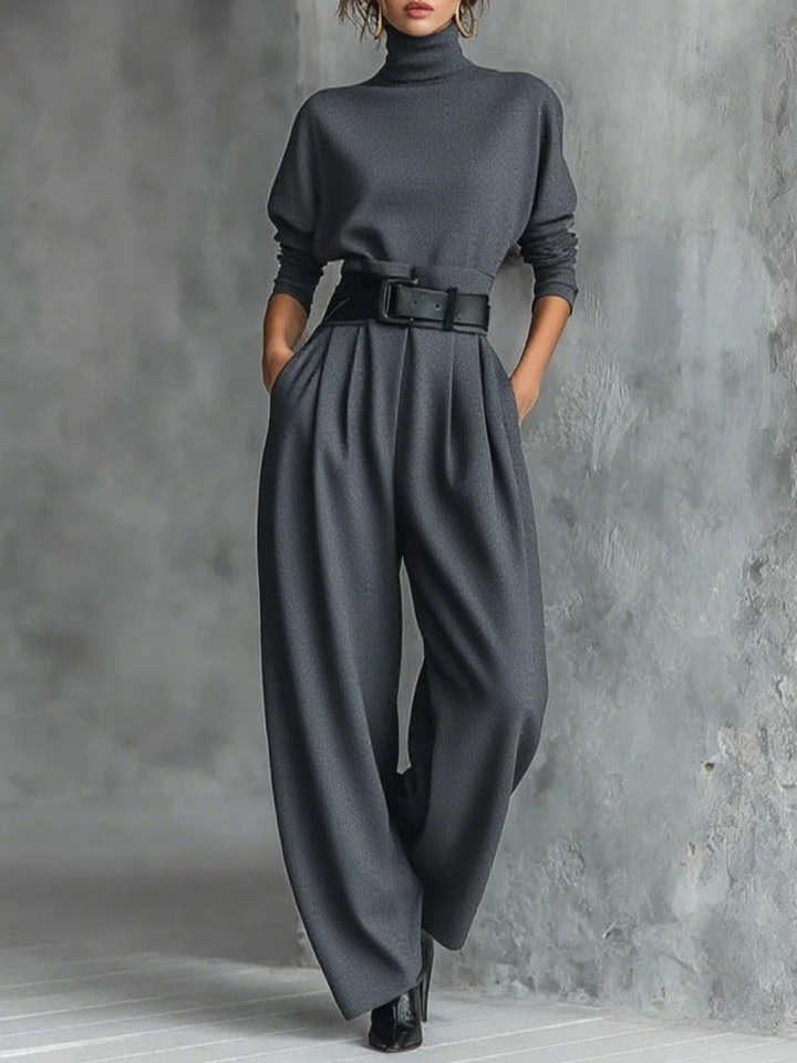 Avenya - Fitted Turtleneck Top & Trouser Set