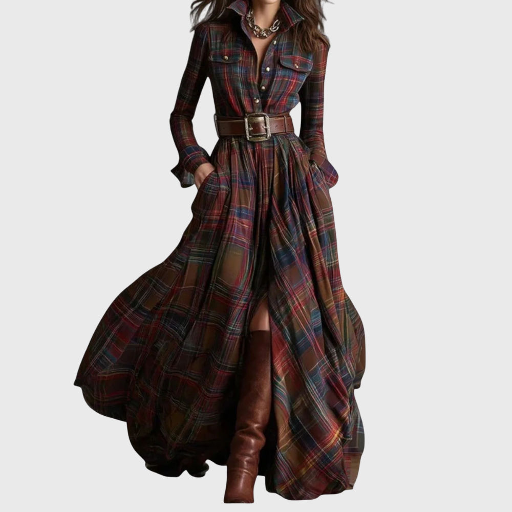 Noreli - Belted Check Maxi Dress