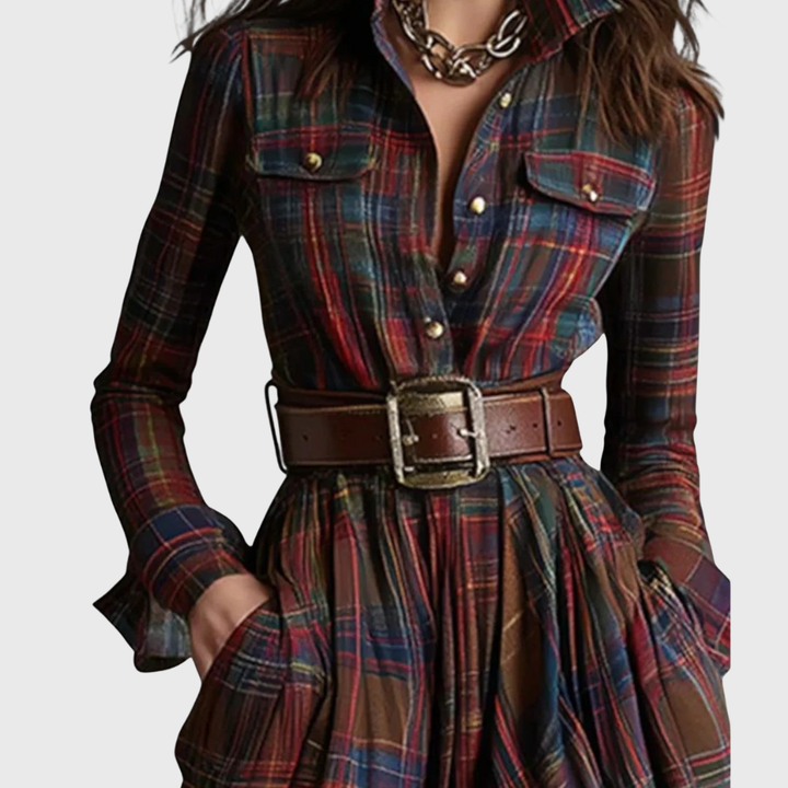 Noreli - Belted Check Maxi Dress