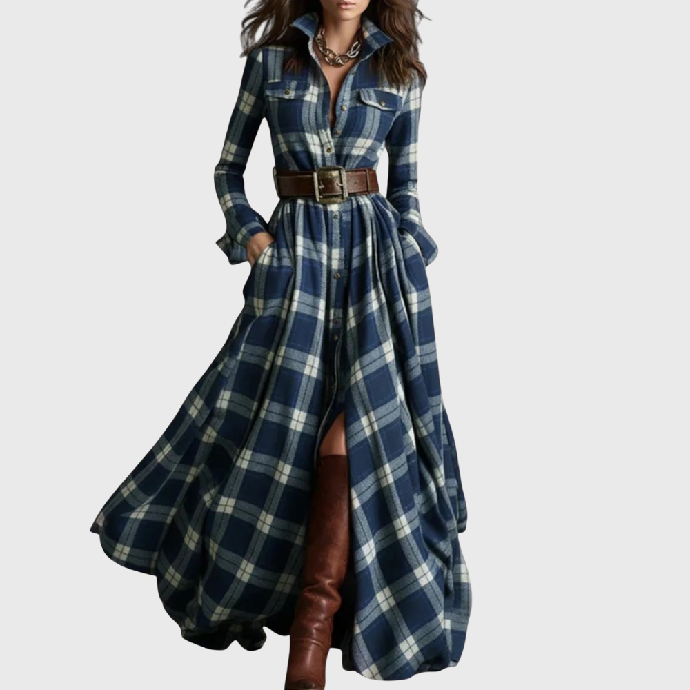 Noreli - Belted Check Maxi Dress