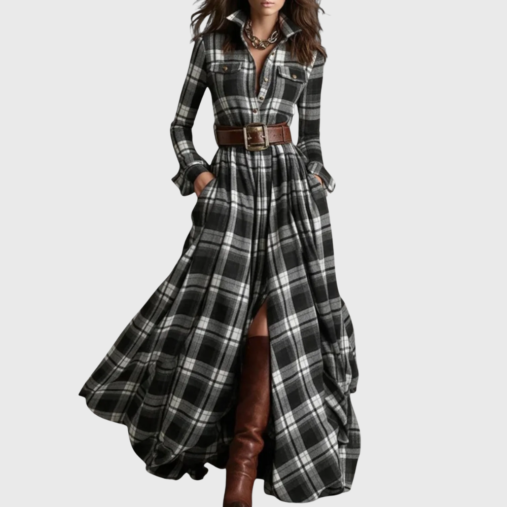 Noreli - Belted Check Maxi Dress