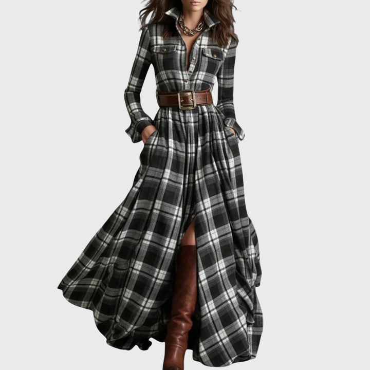 Noreli - Belted Check Maxi Dress
