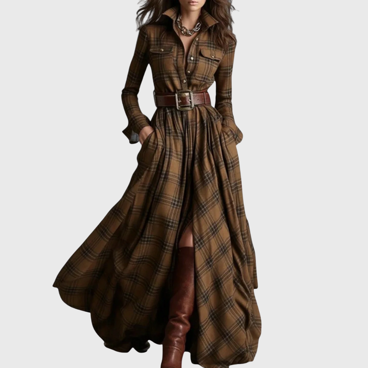 Noreli - Belted Check Maxi Dress