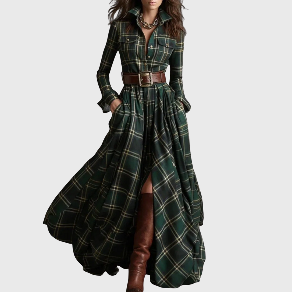Noreli - Belted Check Maxi Dress