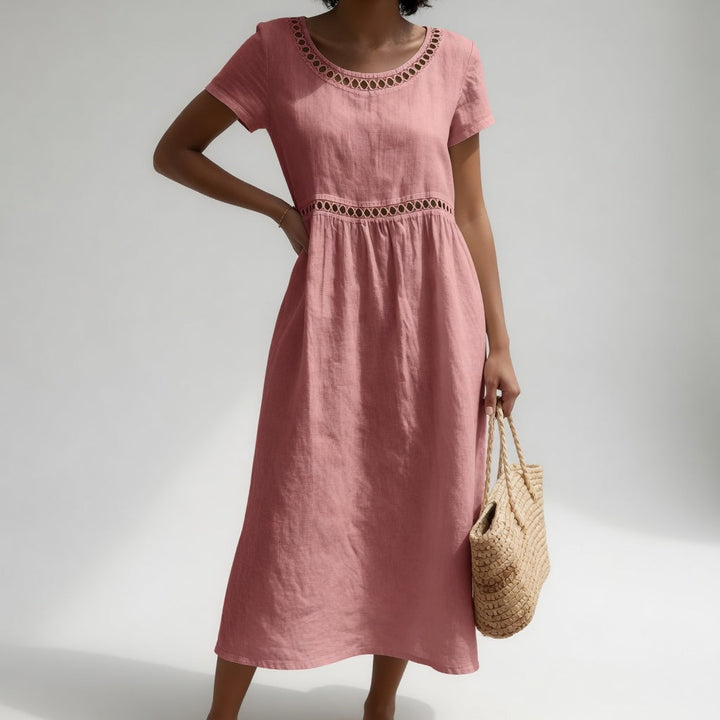 Orlise - Embroidered Neckline Cotton Dress