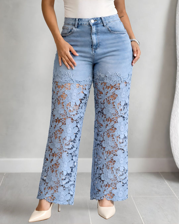 Alnora - Lace-Hem Denim Jeans
