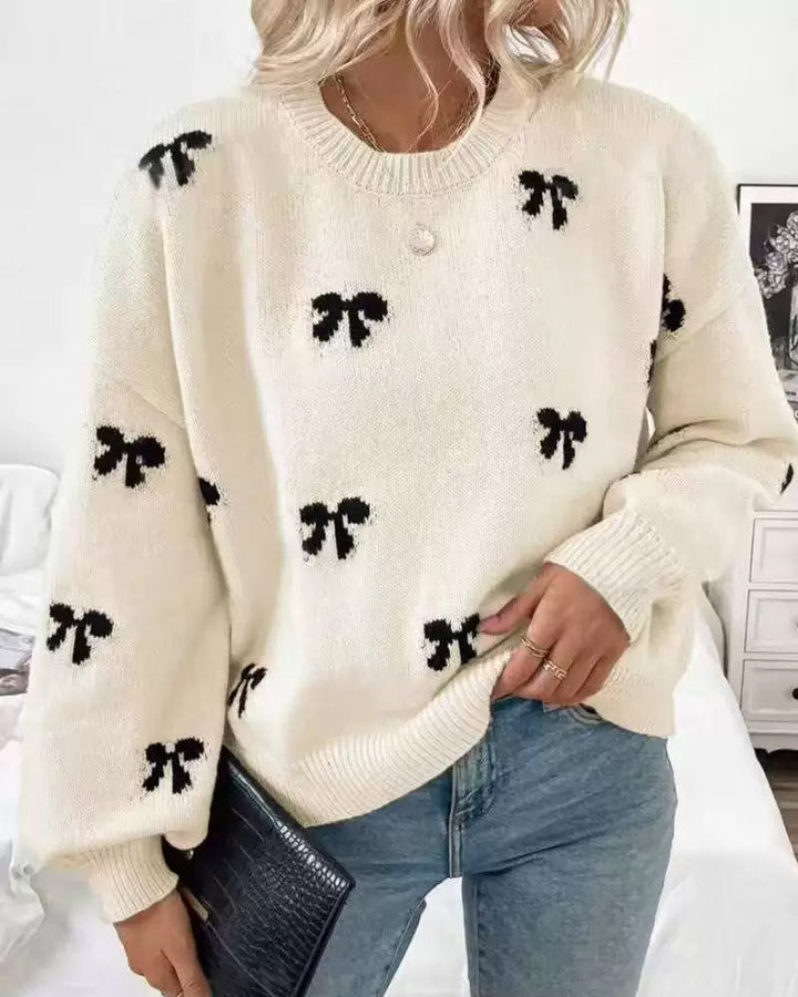 Novira - Allover Bow Motif Knit Sweater