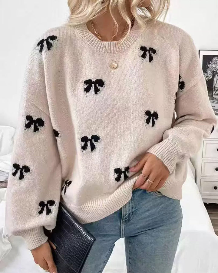 Novira - Allover Bow Motif Knit Sweater