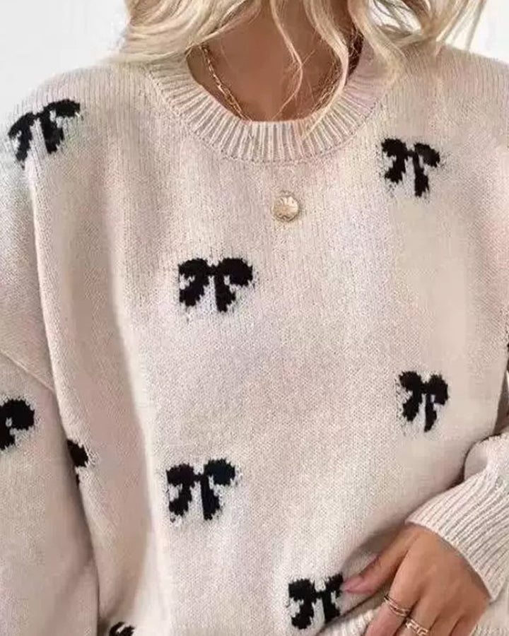 Novira - Allover Bow Motif Knit Sweater