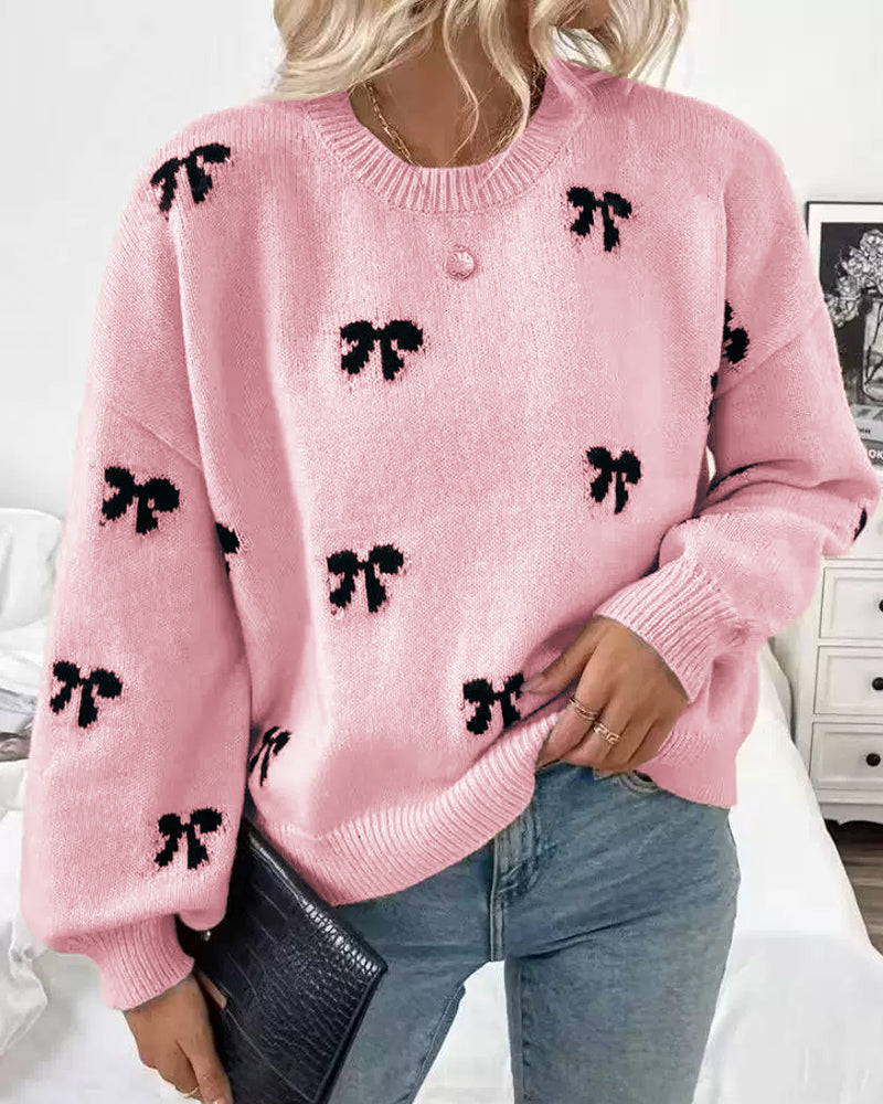 Novira - Allover Bow Motif Knit Sweater