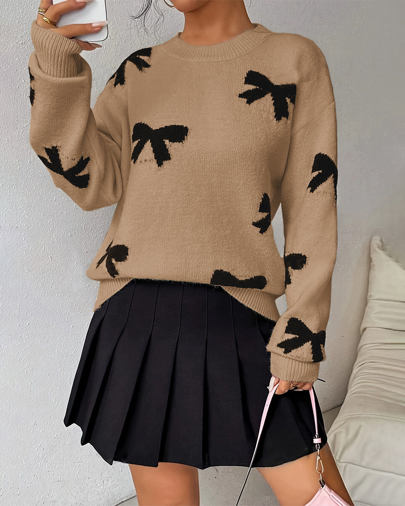 Noreli - Bow Tie Jacquard Knit Top