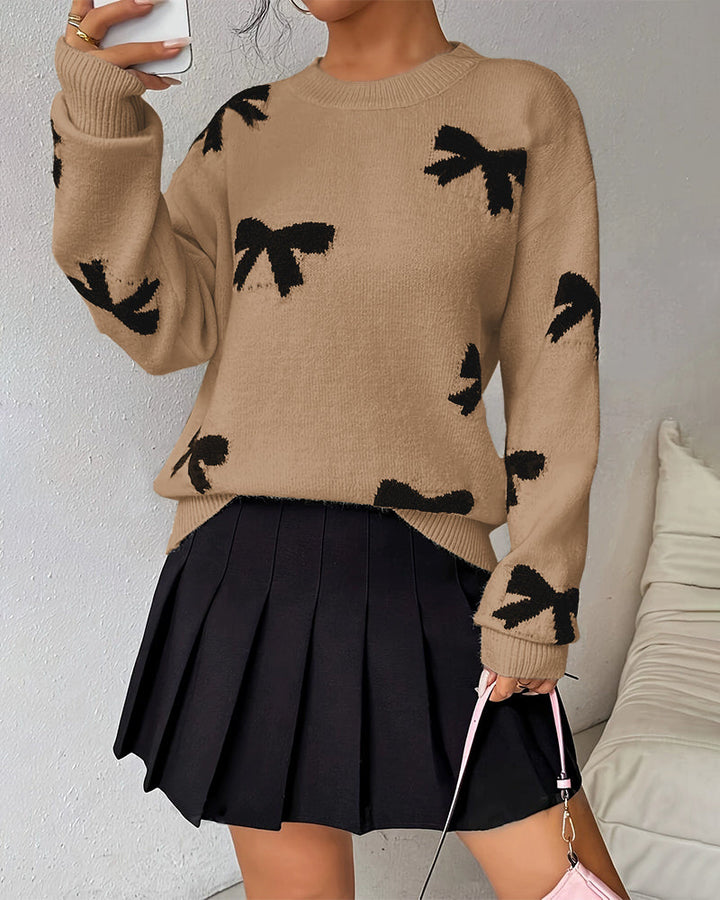Noreli - Bow Tie Jacquard Knit Top