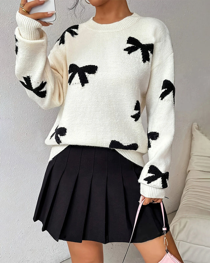 Noreli - Bow Tie Jacquard Knit Top