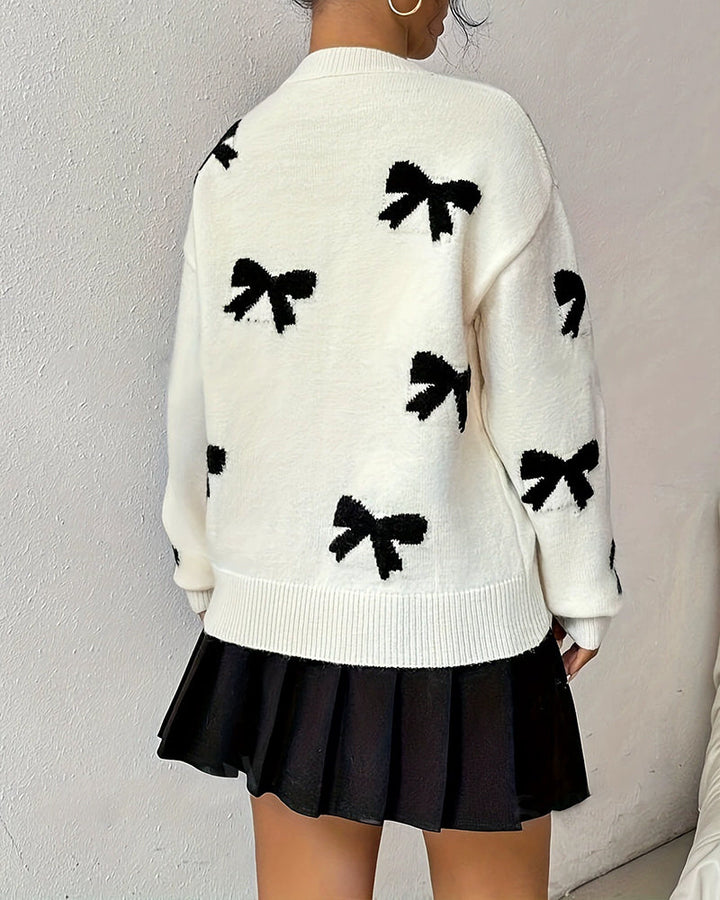 Noreli - Bow Tie Jacquard Knit Top