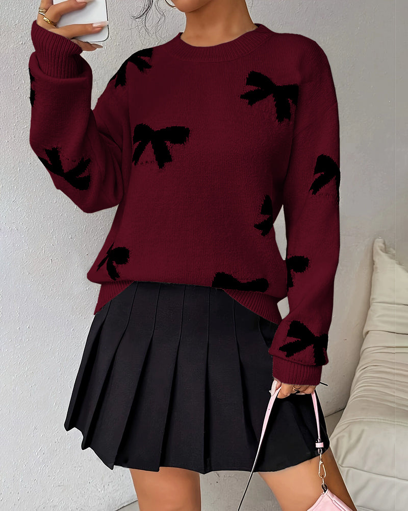 Noreli - Bow Tie Jacquard Knit Top