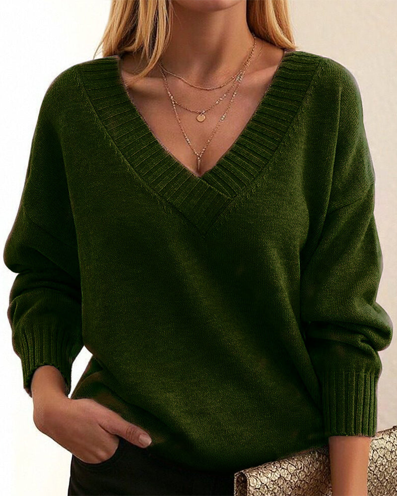 Zevina - V-Neck Knit Sweater
