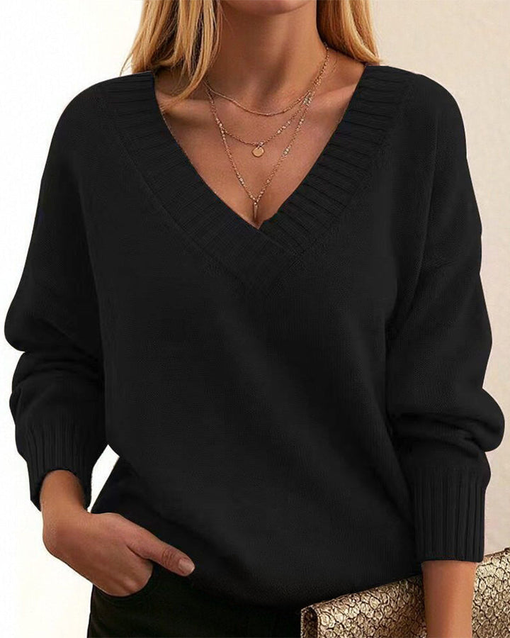 Zevina - V-Neck Knit Sweater