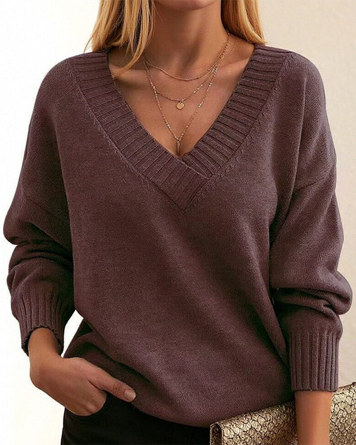 Zevina - V-Neck Knit Sweater