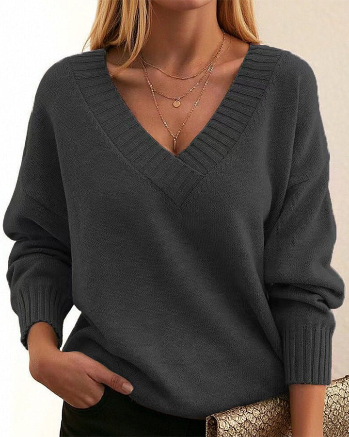 Zevina - V-Neck Knit Sweater