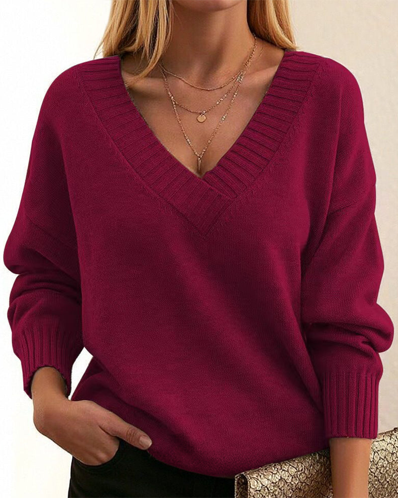 Zevina - V-Neck Knit Sweater